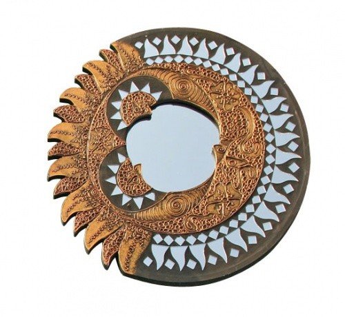 Wanddeko Feng Shui Spiegel Sonne Mond aus MDF Holz Durchmesser 40 cm, Wandsymbol Symbol Sinnbild für Partnerschaft, Tag und Nacht