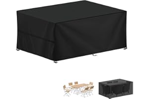 LAMUNI Housse Table Jardin, 420D Oxford Bâche Table de Jardin, Imperméable Bache de Protection Exterieur Salon de Jardin, Housse pour Mobilier de Jardin, Ensembles de Table et de Canapé, 200x100x90cm