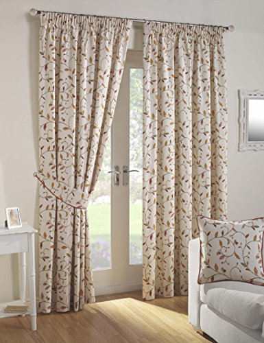 Rectella 90 x 90-Inch Leaf Trail Lined Tape Curtains, Autumn