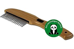 BAMBOOM Bamboo Groom Rotating Pin Comb I Kamm mit 31 rotierenden Pins I Hundebürste für langes & lockiges Fell I Bürsten zur Fellpflege aus Bambus I Unterfellbürste I Bürste für Katze & Hund
