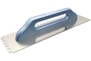 DEWEPRO® Frattazzo Svizzera Dentata, Denti 12 x 12 mm, Spatola Lisciante - Cazzuola Per Intonaco - Acciaio Inossidabile : 480x130mm - Con Manico in Legno