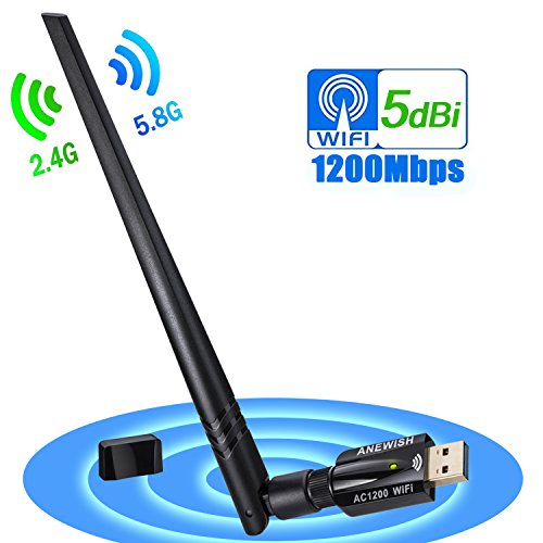 ANEWISH 1200Mbps Adaptador WiFi USB 3.0 Wireless USB Adapter con Antena 5dBi Tarjeta de Red 802.11ac Dual Band 2.4G/5.8G Dongle WiFi Receptor WiFi para PC Windows 10/8.1/8/7/Vista, Mac OS 10.9-10.13