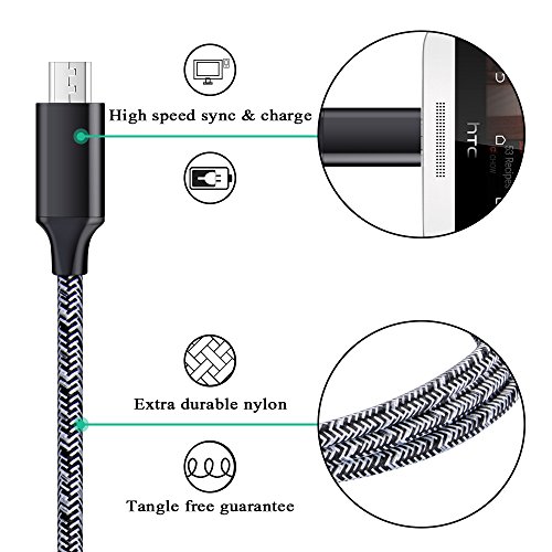 Cebkit Micro USB Cable,[6 Ft 2Pack]Long Fast Charger Cords for Galaxy S7 Edge,High Speed Durable USB Charging Cable for Android Phone,Samsung S6 Edge/Note 5/4,other SmartPhone - Black & Black