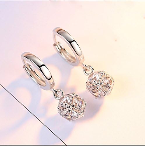 Sterling Silver Stud Earrings, Nopson Cube Sparkling Diamond Sterling Silver Princess Cut Cubic Zirconid Stud Earrings
