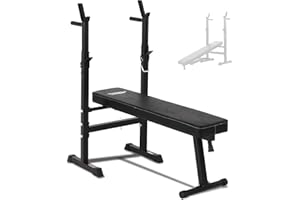 NOVONOVA Banco Musculación Con Rack, Banco de Pesas musculación plegable ajustable con soporte de barras para mancuernas y estación de dips, Banco Abdominales Plegable, Banco Pesas Plano Declinado