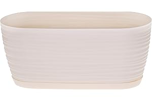 SPARKLE PLANTS Sahara Indoor Plant Pots – Modern Round Plastic Flower Pots with Drainage Hole & Saucer – 7 Sizes, 8 Colours for Succulents, Herbs, Flowers & Houseplants (31 cm, Cream)