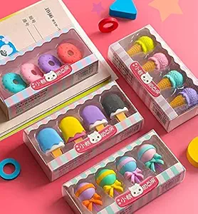Paaroots Stuff Cutest New Arrival Donuts Ice Cream Cup Cake Erasers ? B?Day Return Gift Party Idea for Kids Birthday (04 Packs/16 PCS./lot)
