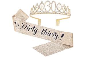 ruggito "Dirty Thirty Sash & Rhinestone Tiara Set,30th Birthday Gifts Birthday Sash for Women Fun Party Favors Birthday Party Supplies