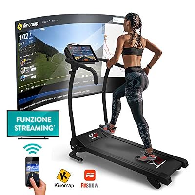 YM Tapis de Course électrique Pliable Bluetooth App 1500 W I Capteur Cardiaque FITSHOW Cardio Cardio 1500 W / (2,5 HP en Pointe) Espace de Course : 125 x 36 cm