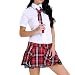 Produktbild Tiaobug Schulmädchen Kostüm Set School Girl Mini Rock Uniform Outfit - Sexy Dessous Damen Reizwäsche Rot&Weiß S