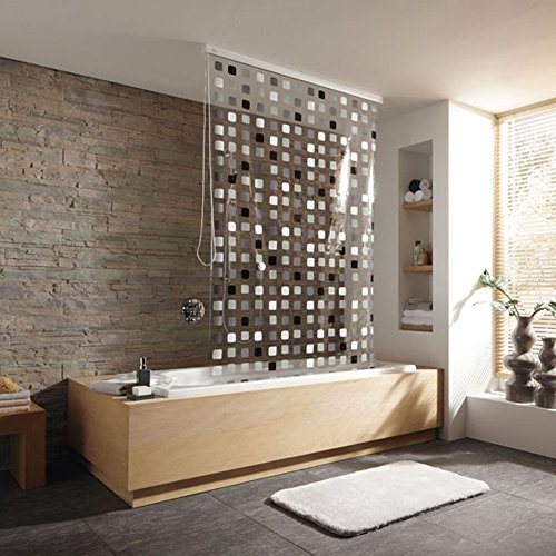 Kleine Wolke Duschrollo komplett inkl. passender Leerkassette Deckenbefestigung - 128 x 240cm - Design "Mosaik Grau"