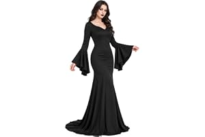 JEGERMIG Morticia Addams klänning golvlängd halloween rollspel kostym Adams familjedräkt
