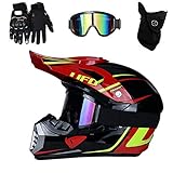 [CONJUNTO DE CASCO FUERA DE LA CARRETERA]: Motocicletas accesorios de casco integral con guantes de motocicleta, gafas de protección para motocicletas, máscara de motocross. Excelente equilibrio de rendimiento y transpirabilidad, una experiencia de conducción cómoda con una visión clara y una cabeza fría.