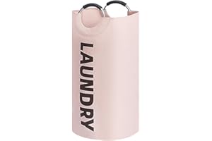 HUIYOUJIU 90L Large Laundry Basket, Collapsible Laundry Bag, Freestanding Tall Washing Basket, Folding Washing Clothes Hamper, Foldable Washing Bin with Padded Handles (Pink)