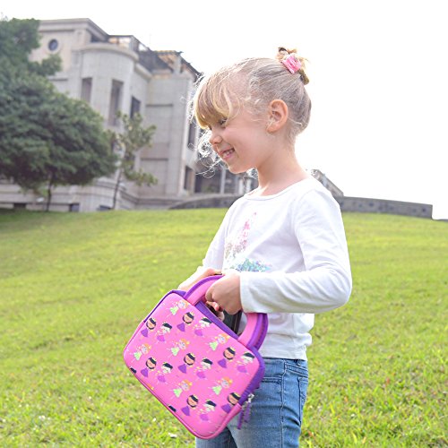 Tablet Tasche | Evecase Neopren Zuckersüß „Prinzessin Party“ Kinder Tablet Schutzhülle mit Handgriff für Tablets in 7 – 8 Zoll – Pink / Lila XS - 3