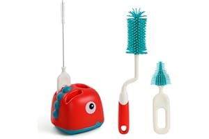 Vicloon Cepillo para Biberones, Cepillo de Silicona para Botella con Soporte de Almacenamiento, Cepillo de Pezón Limpieza de Botellas para Bebés Kit para Botellas y Tetina(Rojo)