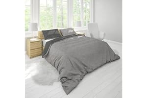 INTRECCI Set Copripiumino Una Piazza e Mezza, 100% Flanella di Cotone, Morbido e Caldo, Sacco Copripiumino 200x200 cm + 1 Federa 50x80cm, Effetto Tinto in Filo, Double Face. Colore Grigio Scuro/Chiaro