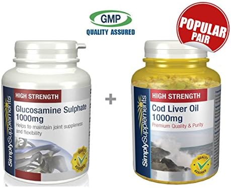 Glucosamine Sulphate 1000mg 360 Capsules + Cod Liver Oil 1000mg 360 Capsules | 100% money back guarantee | Manufactured in the UK