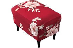 Highdi Copri Pouf Rettangolare Elasticizzato, Spandex Copertura Dell'Ottomano Stampa Moderna Copri Poggiapiedi Poltrona per Soggiorno, Morbido Lavabile Fodere per Sgabello (Rosso Fiore profumato)