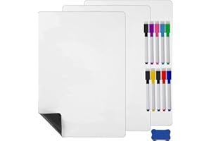 Kioneer 3 Pcs A4 Magnetic Whiteboard for Fridge, Small Magnetic Dry Erase Whiteboard Sheets, Includes 10 Pens, 1 Eraser, Small Magnetic Fridge Message Boards, Reminder Stickers
