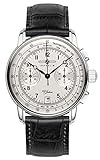 -Zeppelin Armbanduhr Herrenuhr Chronograph Quarz 100 Jahre - Analoge Uhr mit Datum, schwarzem Lederarmband und silbernem Zifferblatt - 50m/5atm - 7674-1