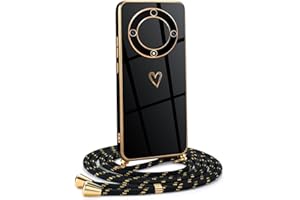Mkej Funda para Honor Magic 5 Lite 5G con Cuerda, TPU Suave Silicona diseño de corazón con Chapado en Oro de Lujo, Funda Honor Magic 5 Lite 5G Cuerda para Mujeres y niñas