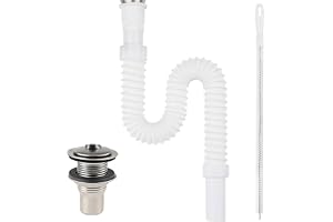 msymsyu Modell 32 avloppsdelar rostfritt stål med 75 cm avloppsrör handfat | Vit PVC flexibel dräneringsslang, dräneringsdelar rostfritt stål med 45 cm rengöringsborste för hushåll, badrum, kök, balkong