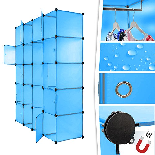 TecTake XXL Steckregal Kleiderschrank Schrank Regal Kunststoff mit Kleiderstange 147x47x183cm – diverse Farben – (Blau | Nr. 402088) - 4