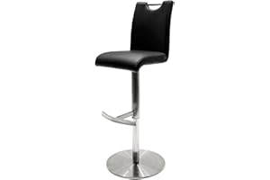 ROBAS LUND Alesi Bar Stool with Grip Handle - Brushed Stainless Steel Frame - Artificial Leather Seat - Dimensions (W/H/D) approximately 42 cm x 91-116 cm x 51 cm