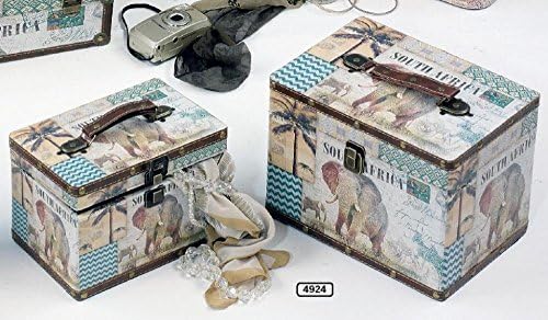 'Hoff Interieur Set of 2 Suitcase Chests "Africa made of wood and Faux Leather, Large – 27 x 19 x 20 cm, S: 22 x 15 x 15 cm