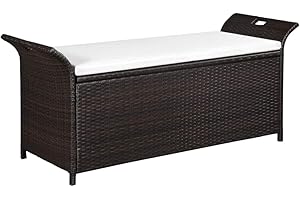 Tidyard Baule Cassapanca da Giardino Grande Impermeabile in Rattan, Contenitore da Esterno con Cuscino, Fodera in PE Impermeabile, 138x50x60cm Marrone