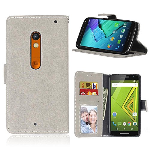 Motorola Moto X Play (5,5 Zoll) Hülle, Cozy hut TPU Silikon Hybrid Handy Hülle Matte Series Case Durchsichtig Stoßfest Tasche Schutz Scratch-Resistant de protection Case Tasche Etui Shell für Motorola Moto X Play (5,5 Zoll) Schutzhülle Folio Magnetverschluss Flip Case Wallet Taljereep Fall Handyhülle mit Kartenfach und Standfunktion - Grau matt