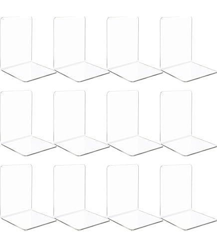 Klare acryl boekensteun, ZTMAKYLH 6 stuks Transparante boekensteunen, boekensteunen boekenhouders boekeinde, boekensteun van acryl, voor het opslaan van boeken (9,9 x 9,9 x 12,9 cm
