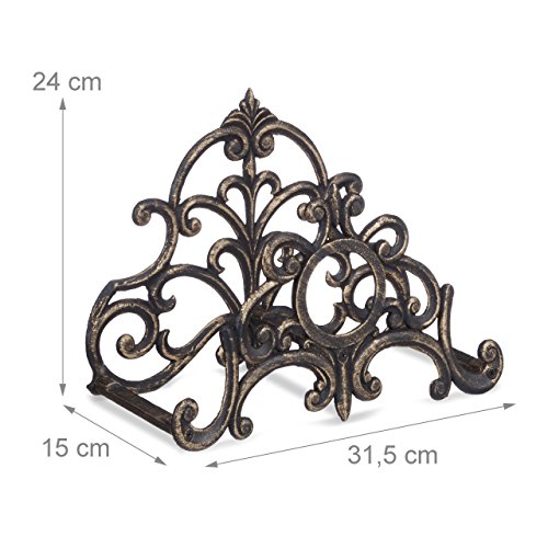 Relaxdays Schlauchhalter Antik, Gusseisen, Vintage, Wandhalter Metall, HBT 24 x 31,5 x 15cm Gartenschlauchhalter, Bronze - 2