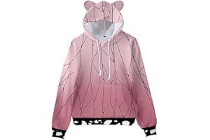 Yumenam Niño Demon Slayer Sudaderas con Capucha Tanjirou Nezuko Impreso Orejas de Gato Casual Pullover Sudaderas Jumper Hip Hop Streetwear Ropa Deportiva Traje de Cosplay de Halloween
