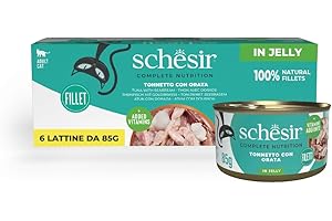 Schesir, Tonno con Orata in Gelatina, Cibo Umido Completo per Gatti, Con Vitamine Aggiunte, 100% Naturale, 6 lattine da 85g