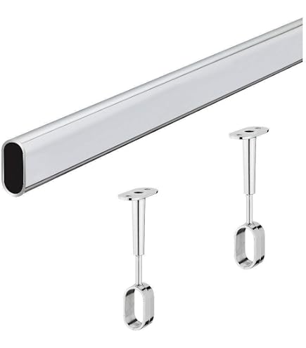 AERZETIX - Lot de 2 Supports pour Barre Tringle de Penderie en Forme d' Ellipse 43x15 mm - en Métal - Couleur Argent - Rangement Dressing Suspension Aménagement Vêtement
