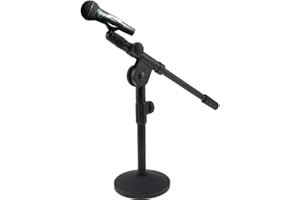 ZXX Microphone Stand Desktop Mic Stands Height Adjustable 11”to 27” High with Boom Arm Universal Mic Mount with Metal Base Mic Clips Table Mic Stand