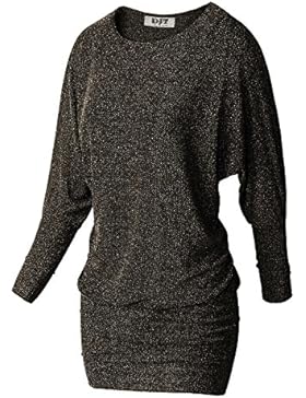 DJT Damen Langarmshirt Rundhals Fledermouse Pulli Tunika Stretch