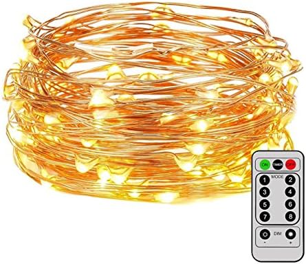 33 Feet 100 LED Portable Waterproof Indoor Outdoor Decorative Copper Wire Fairy String Lights Battery Operated Dimmable with Remote for Patio Wedding Seasonal Holiday