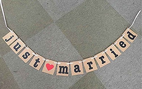 Veewon Girlande Vintage Rustikal Kraftpappe Hochzeit Bunting Fahnen Foto Prop Dekoration Weinlese “Just Married“ – als Deko zur Hochzeit - 2