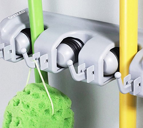 Gerätehalter Besenhalter Mopp Halter 5 Steckplätze und 6 Haken Wandhaltung Ordnungsleiste Werkzeughalter für Besen, Mopp und Gartenwerkzeuge - 3