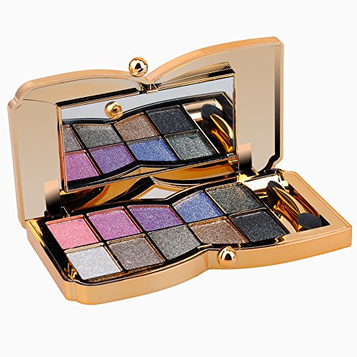 Augenschminke 10 Farben Wasserdicht Glitter Lidschatten Eyeshadow Palette make up Palette mit Pinsel (Type1)