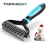 TOPHGDIY Dog Pet Grooming brush Comb Undercoat Rake, Dematting comb groomimg Stripping Deshedding Tool For Cats, 9+17 Teeth Wide (Blue)