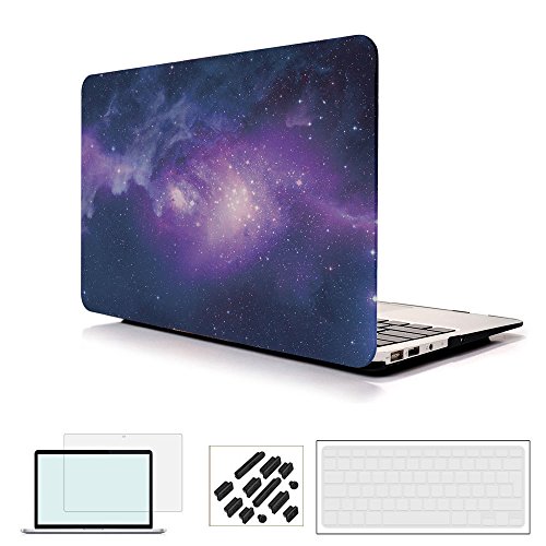 13-Zoll Macbook Air Hard Case, RYGOU 4 in 1 Gummierte Galaxy Space Case mit Tastaturabdeckung Displayschutzfolie für Macbook Air 13 "(A1369 und A1466)