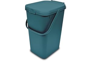 Addis 519354 Kitchen Recycling & General Storage bin 18 litres Stackable Food Waste Organiser Caddy with Clip lock lid & carrying Handle, Deep Teal Green
