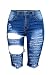 Produktbild iRachel Damen Denim Stretch Jeans Hohe Taille Short Kurze Hose Ripped Loch Capri Hose