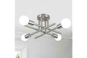 MRHYSWD 4 Lights Sputnik Flush Ceiling Light Silver Vintage Ceiling Lamp Industrial Ceiling Lights Living Room Bedroom Kitchen Hallway Lounge, Modern Sputnik Chandelier with E27 Base, Without Bulbs