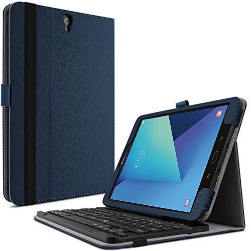Galaxy Tab S3 9.7 keyboard Tastatur Hülle, Infiland Bluetooth Tastatur Ultradünn leicht Shell Ständer Schutzhülle mit magnetisch abnehmbar drahtloser Bluetooth Tastatur für Samsung Galaxy Tab S3 T820/T825 24,58 cm (9,68 Zoll) Touchscreen Tablet-PC (QWERTZ Tastatur, Dunkleblau)