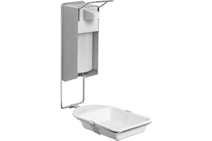 ‎ARNOMED 1x ARNOMED Desinfektionsspender mit Tropfschale, Aluminium Seifenspender für 500ml, Seifenspender zur Wandbefestigung mit kurzem Armhebel, Eurospender für Desinfektionsmittel, Soap Dispenser, Spender